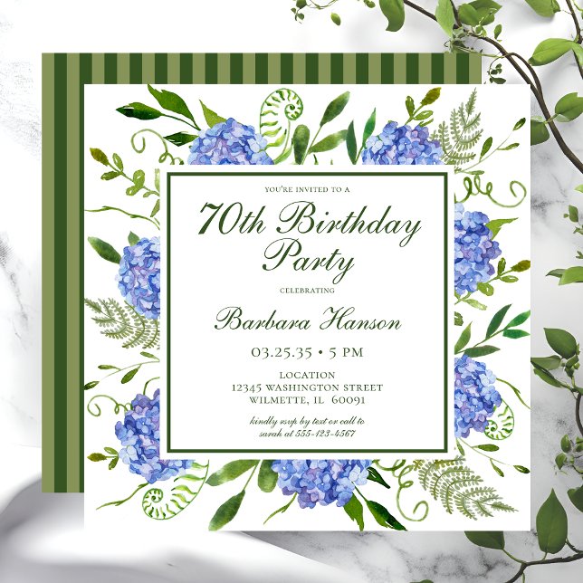 Birthday Blue Hydrangeas Script Einladung (Von Creator hochgeladen)
