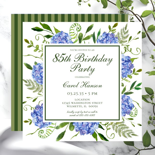 Birthday Blue Hydrangeas Script Einladung (Von Creator hochgeladen)