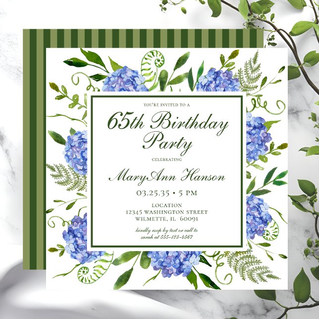 Birthday Blue Hydrangeas Script Einladung (Von Creator hochgeladen)