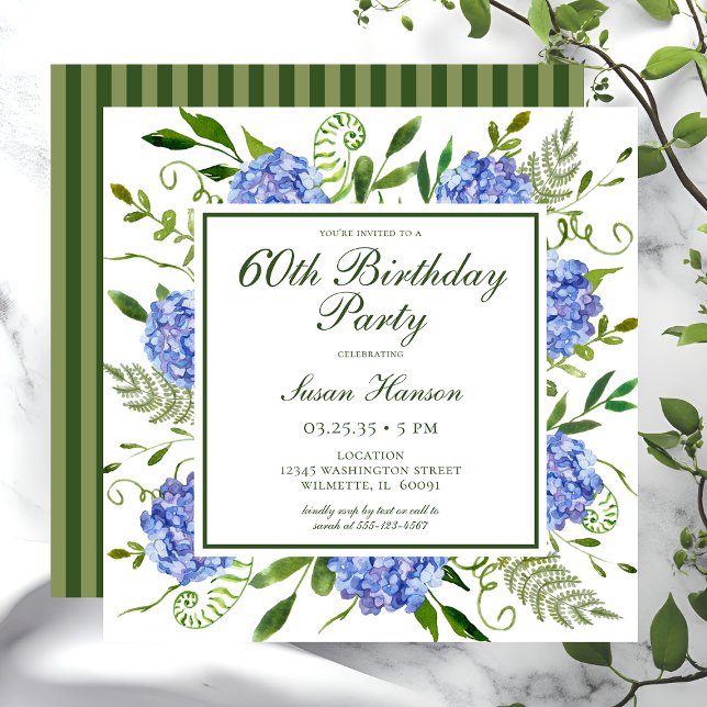 Birthday Blue Hydrangeas Script Einladung (Von Creator hochgeladen)