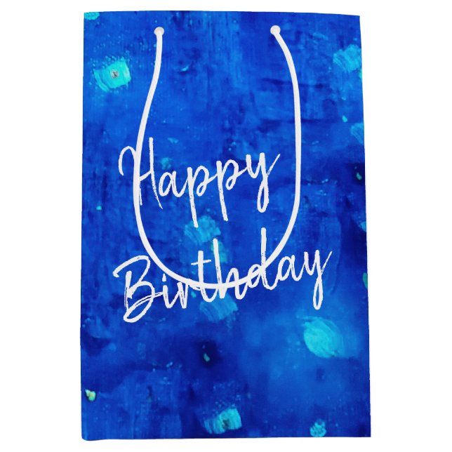 Birthday Blue Neon Weltraum Mittlere Geschenktüte (Vorderseite)