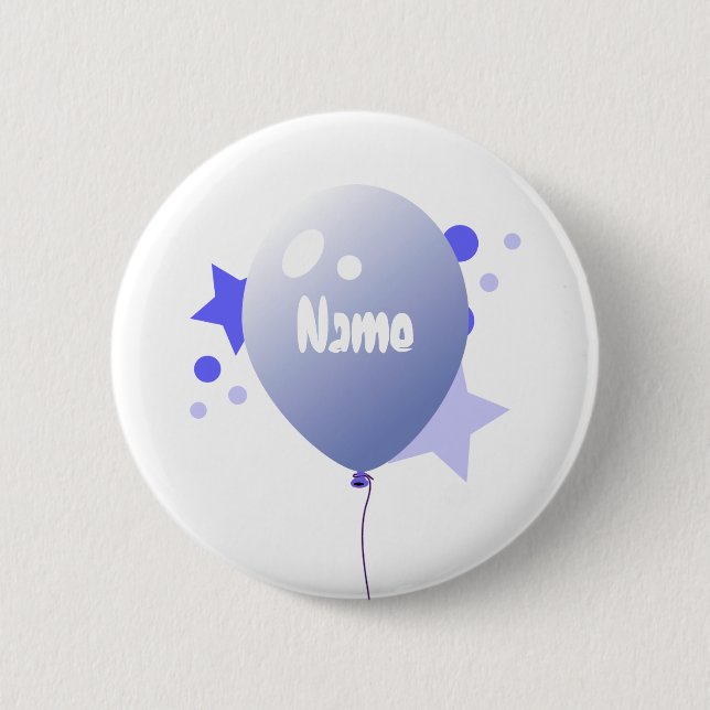 Birthday Blue Partys Balloon Name Button (Vorderseite)