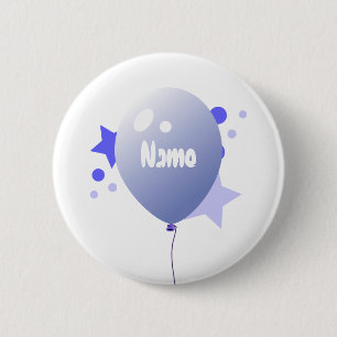 Birthday Blue Partys Balloon Name Button