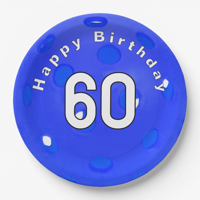 Birthday Blue Pickleball Pappteller (Vorderseite)