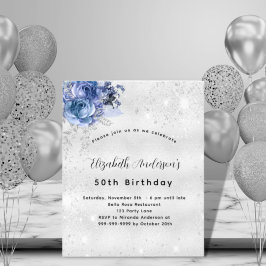Birthday Blue Silver floral Einladung zum Haushalt Flyer