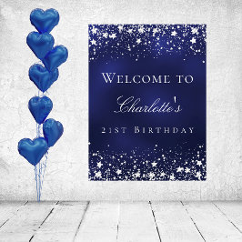Birthday Blue Silver Stars willkommen Party Poster