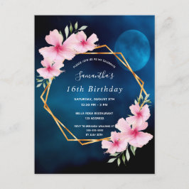 Birthday Blue Sky Moon Rosa Florieren Postkarte