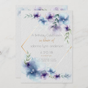 Birthday Blue-Violet Translucent Watercolor Blume Einladung