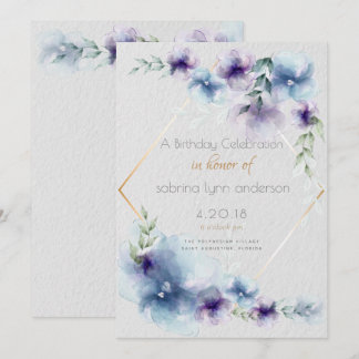 Birthday Blue-Violet Translucent Watercolor Blume Einladung