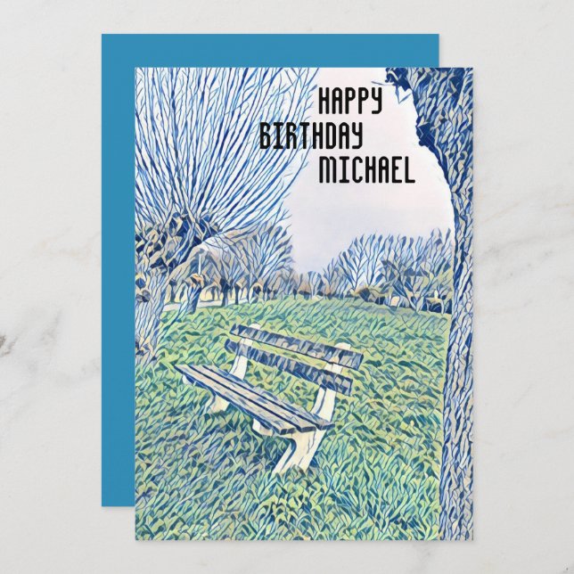 Birthday Blue Watercolor Garden Benz für ihn (Vorne/Hinten)