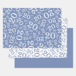 Birthday Blue & White Number Pattern 20 Geschenkpapier Set