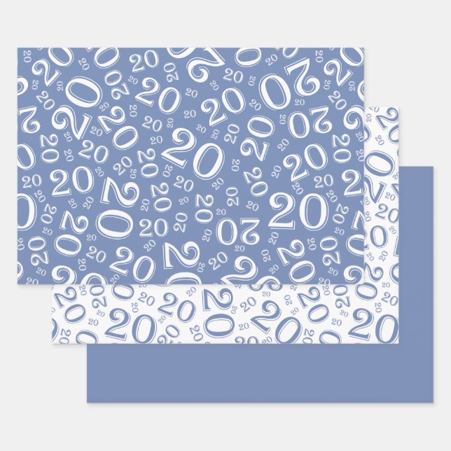 Birthday Blue & White Number Pattern 20 Geschenkpapier Set (Set)