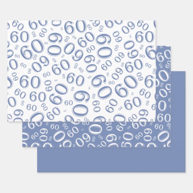 Birthday Blue & White Number Pattern 60 Geschenkpapier Set (Set)