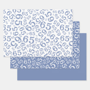 Birthday Blue & White Number Pattern 65 Geschenkpapier Set