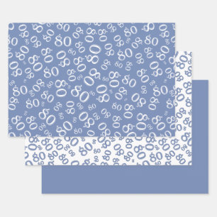 Birthday Blue & White Number Pattern 80 Geschenkpapier Set