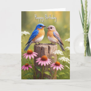 Birthday Bluebirds auf Zaun Post Karte