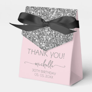 Birthday Blush Pink Danke Silver Monogram Geschenkschachtel