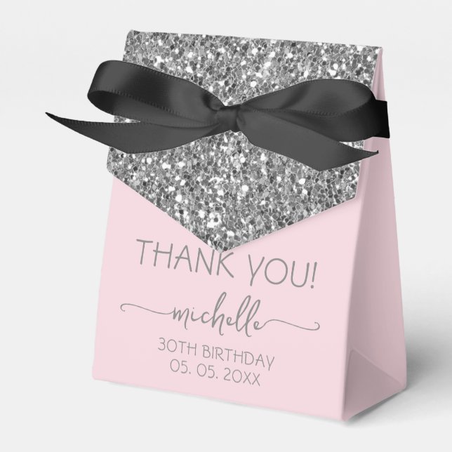 Birthday Blush Pink Danke Silver Monogram Geschenkschachtel (Vorderseite)