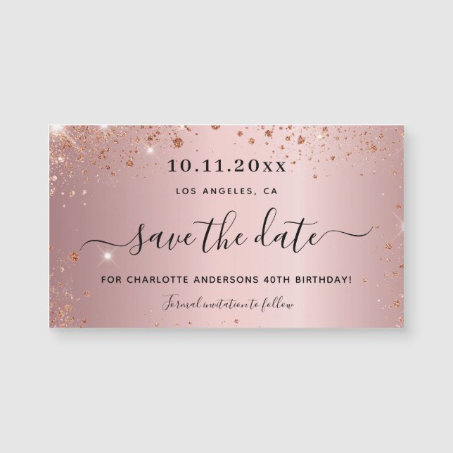 Birthday Blush Pink Glitzer speichern Datums-Magne Magnetkarte (Vorderseite)