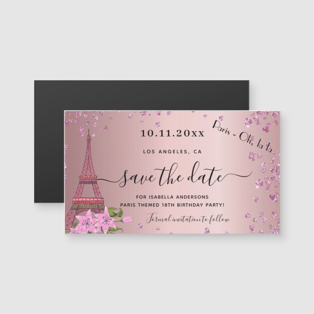Birthday Blush Pink Paris speichern Datum Magnet (Vorne/Hinten)