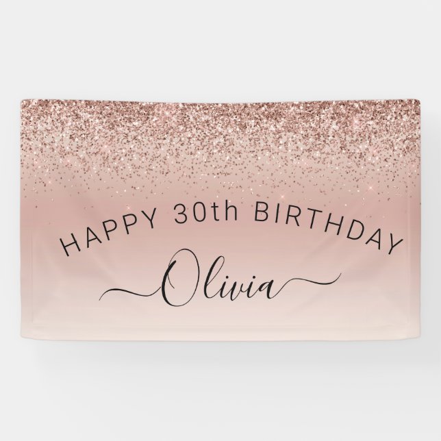 Birthday Blush Pink Rose Gold Glitzer Girl Banner (Horizontal)