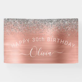 Birthday Blush Pink Rose Gold Silver Glitzer Banner