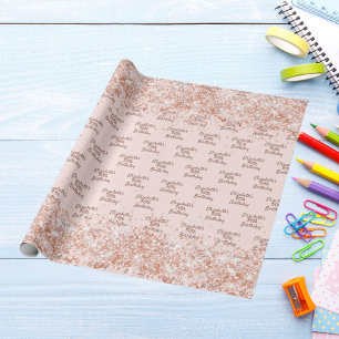 Birthday Blush Rose Gold Glitzer Name Geschenkpapier
