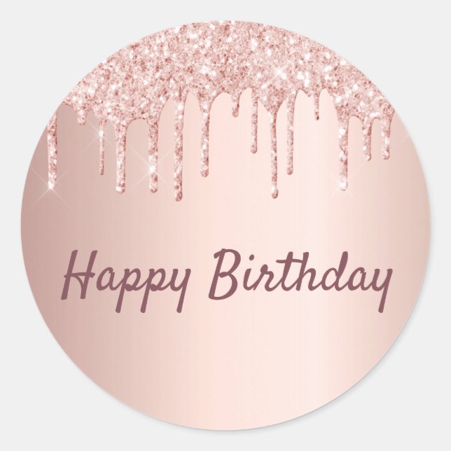 Birthday Blush Rose Gold Glitzer Tropfen Runder Aufkleber (Vorderseite)
