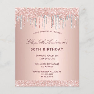 Birthday Blush Rose Gold Silber Einladung Flyer