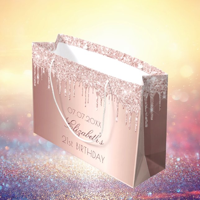 Birthday Blush Rose Gold Tropfen Name Große Geschenktüte (Von Creator hochgeladen)