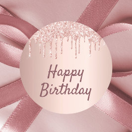Birthday Blush Rose Gold Tropfen Runder Aufkleber