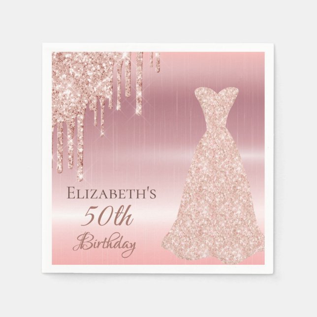 Birthday Blush Rose Goldkleid Tropfen Serviette (Vorderseite)