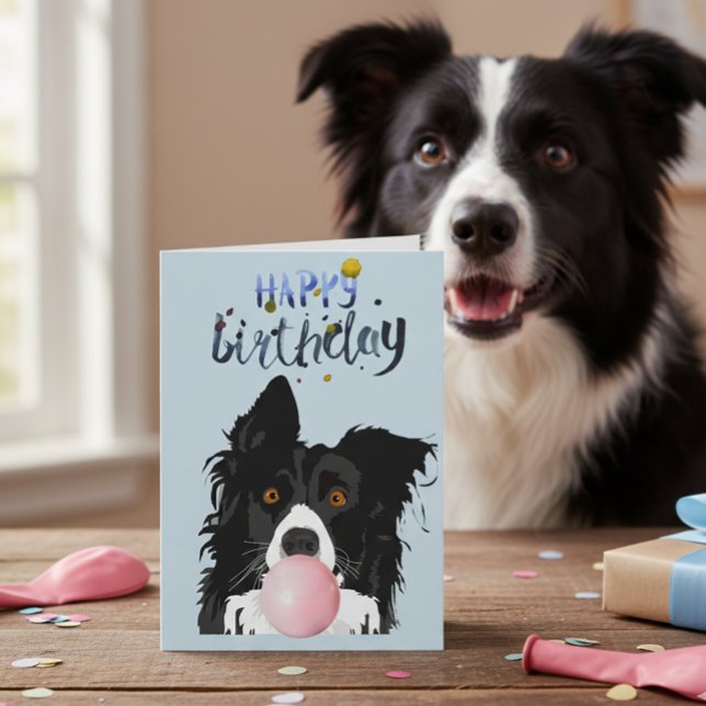 Birthday Border Collie Dog Animal Bubble Gum Karte (Von Creator hochgeladen)