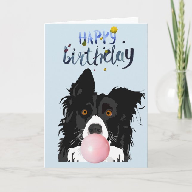 Birthday Border Collie Dog Animal Bubble Gum Karte (Vorderseite)