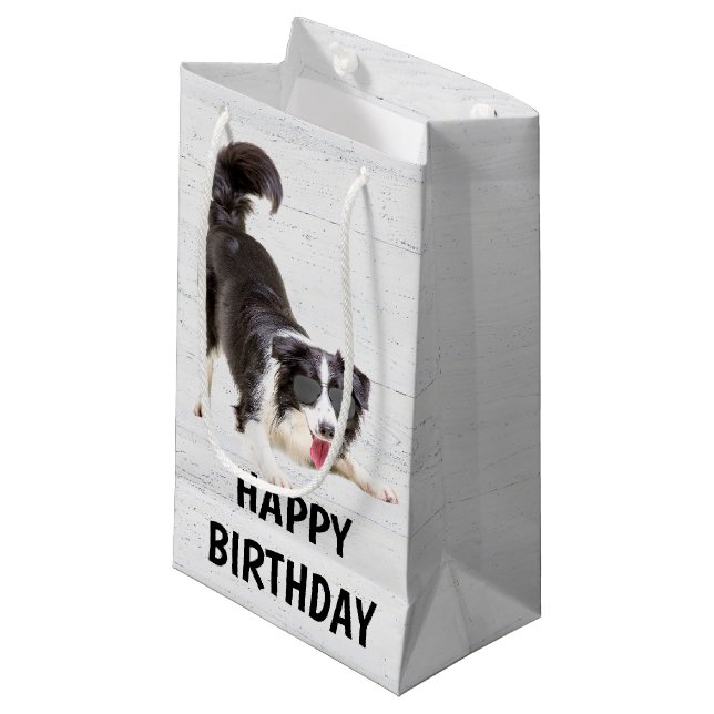 Birthday Border Collie mit Sonnenbrille Kleine Geschenktüte (Vorderseite Schrägansicht)