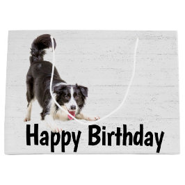 Birthday Border Collie on Wood Große Geschenktüte
