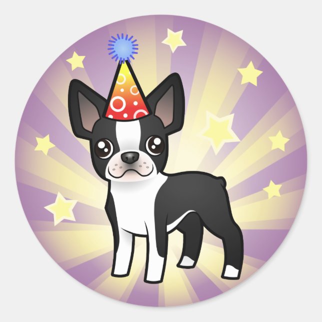 Birthday Boston Terrier Runder Aufkleber (Vorderseite)