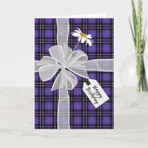 Birthday Bow mit Daisy on Tartan Kariert Karte