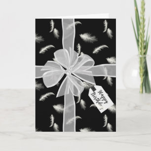 Birthday Bow on Feathers Karte