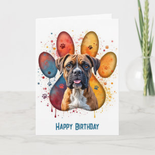 Birthday Boxer Dog Ina Pawprint Design Karte