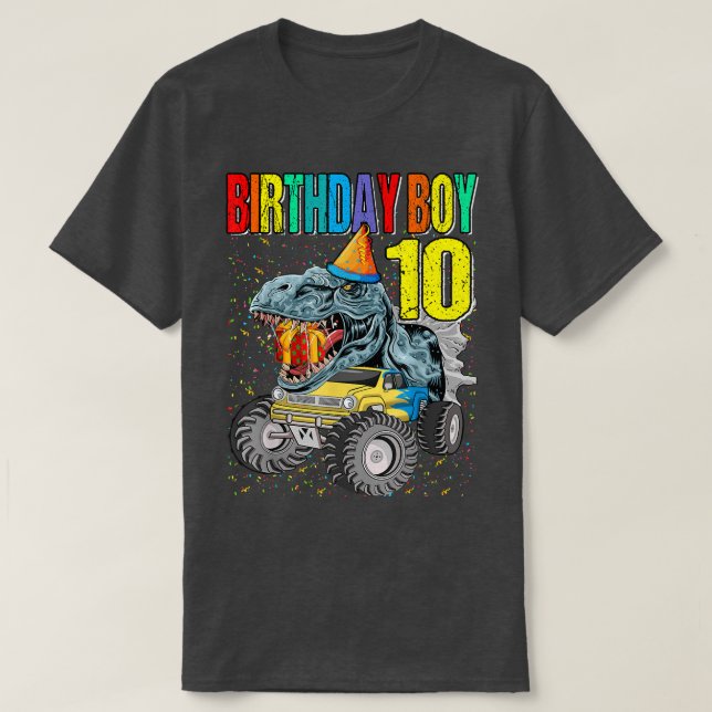 Birthday Boy 10 Monster Truck Dinosaur 10th Birthd T-Shirt (Design vorne)