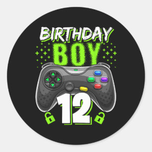Birthday Boy 12 Video Game Controller Gamer 12. B Runder Aufkleber