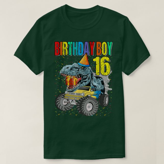 Birthday Boy 16 Monster Truck Dinosaur 16th Birthd T-Shirt (Design vorne)
