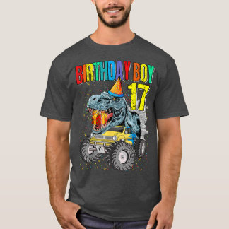 Birthday Boy 17 Monster Truck Dinosaur 17th Birthd T-Shirt