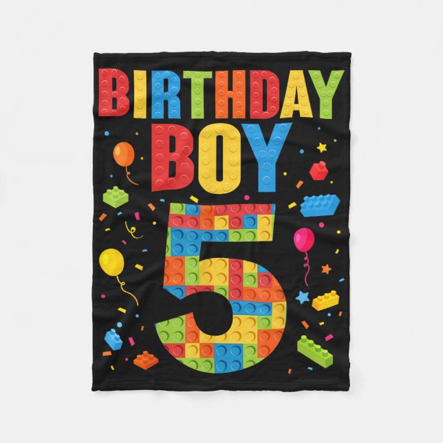 Birthday Boy 5 Year Old Building Blocks 5th Birthd Fleecedecke (Vorderseite)