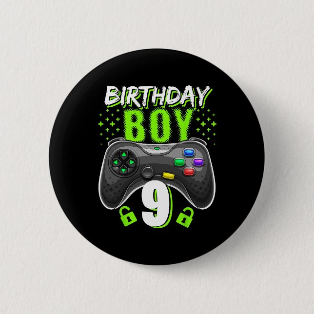 Birthday Boy 9 Video Game Controller Gamer 9th Bir Button (Vorderseite)