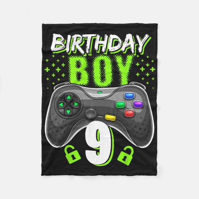 Birthday Boy 9 Video Game Controller Gamer 9th Bir Fleecedecke (Vorderseite)