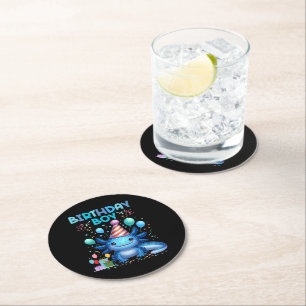 Birthday Boy Axolotl Vibes Niedliches Party Design Runder Pappuntersetzer