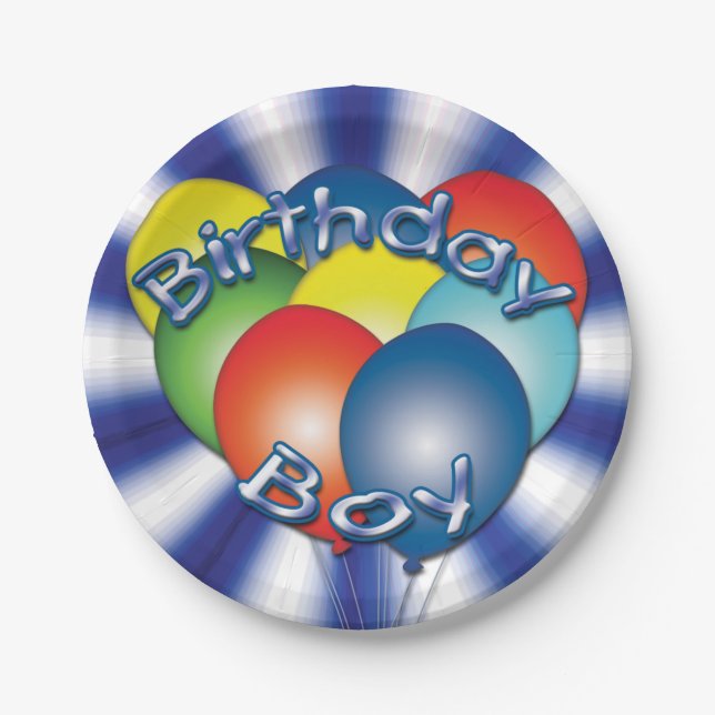 Birthday Boy Balloons Blue Party Teller (Vorderseite)