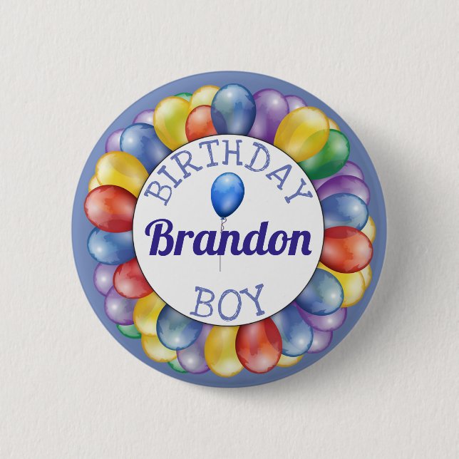Birthday Boy Balloons Button Blue Yellow Green (Vorderseite)